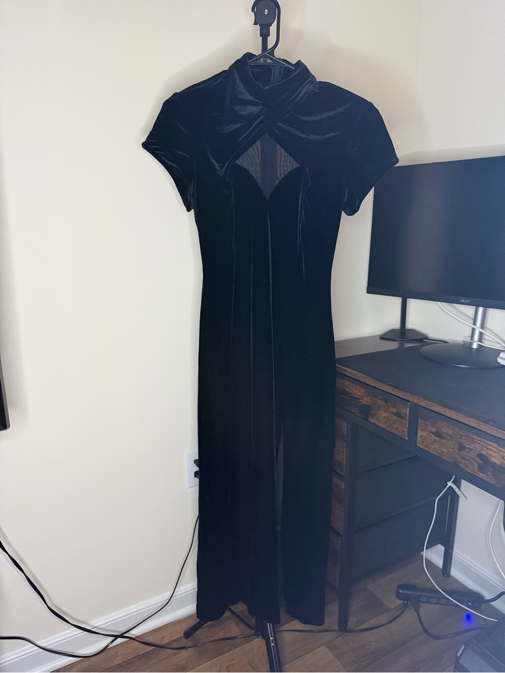 Night Way Collections Black Velvet Maxi Dress with High Neck